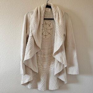 J. Jill Circle Knit Open Front Chunky Cardigan Ivory Women Sz Small